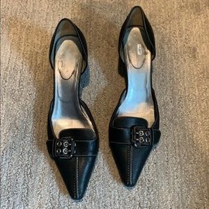Prada black kitten heel/buckle pumps, 9.5